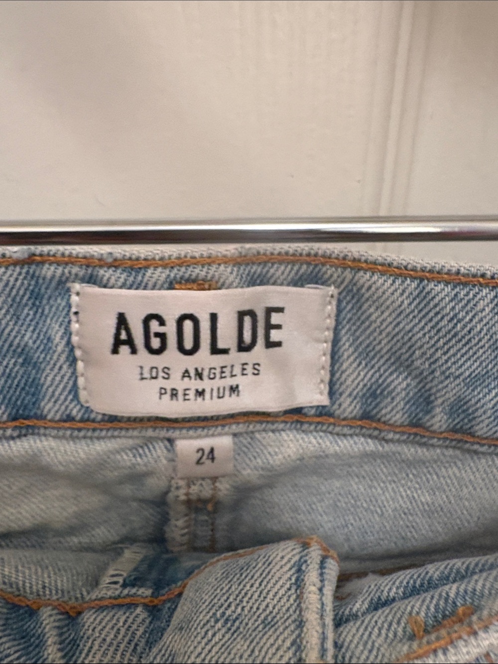 Agolde size 24 Light Blue Distressed Denim Mini Skirt